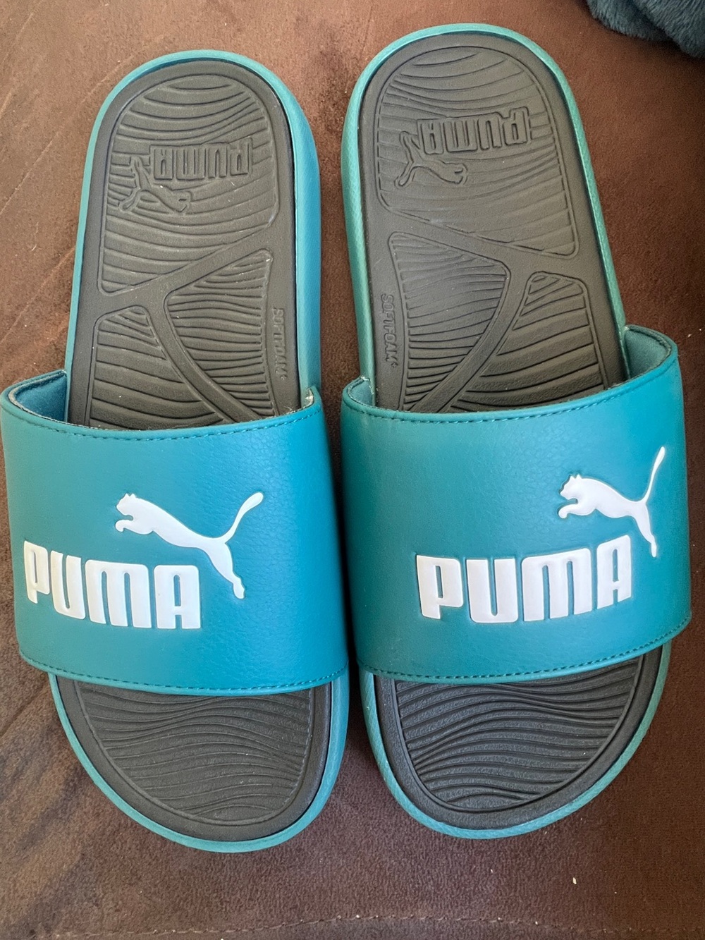 Puma man Teal Slide Sandals with White Logo 10 size